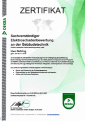 Sachverständiger für Elektroschadenbewertung an der Gebäudetechnik